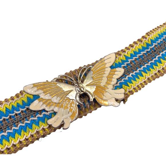 Vintage 1960s Belt Enamel Butterfly Cloisonne Woven Womens 40\